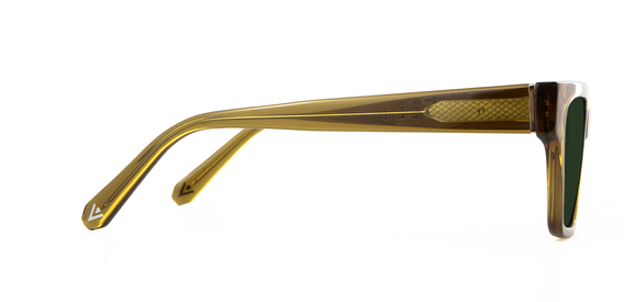 Macrae Sunglasses in Husk Crystal with green lenses front unfolded view