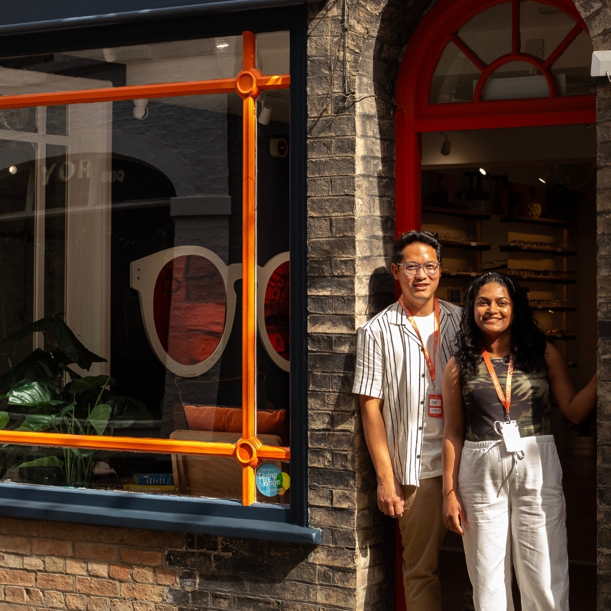 Indu and Jo outside Cambridge Showroom