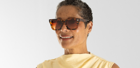 Forbes Caramel Tortoise Sunglasses worn by model 