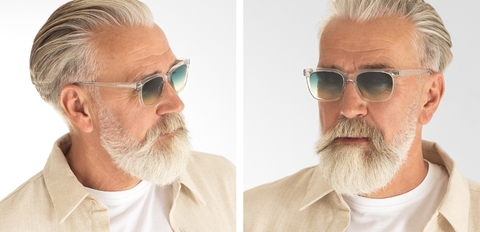 Model wearing IOLLA Inglis Clear Crystal Sunglasses