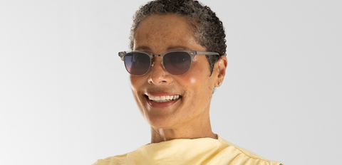 Livingstone II Light Grey Crystal Sunglasses worn by Model