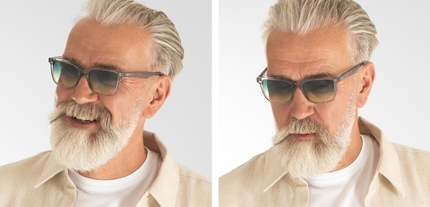 Model wearing Russell Light Grey Crystal Sunglasses