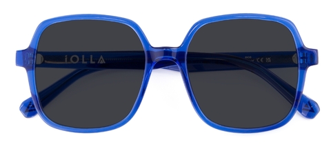 Blue IOLLA Sunglasses with Grey Lenses folded on a white background