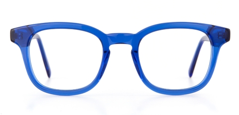 Blue Small square IOLLA glasses front facing on white background
