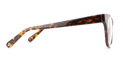 Dark tortoiseshell IOLLA glasses sideways facing on white background