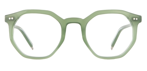 Khaki Green Octagonal glasses front facing on white background