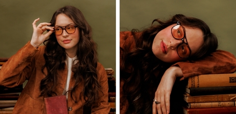 Havana acetate sunglasses with orange tangerine tinted lenses and square aviator full-rim frame.