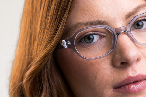 IOLLA Dunbar Glasses in Light Grey Crystal Shown on Female Model