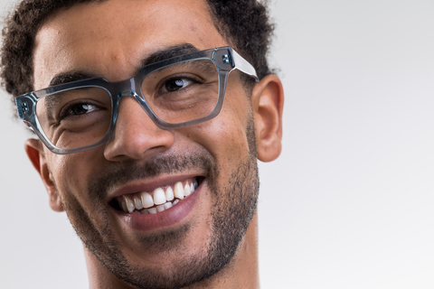 IOLLA Macrae Glasses in Teal Crystal Shown on Male Model