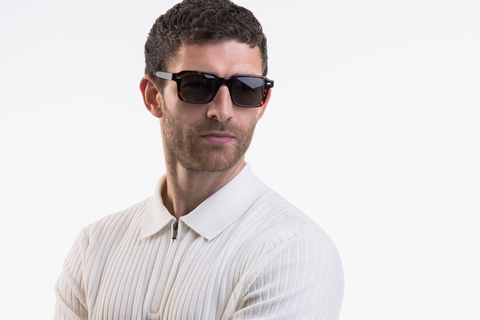 IOLLA Angus Sunglasses in Deep Havana with Green Lenses Shown on Male Model
