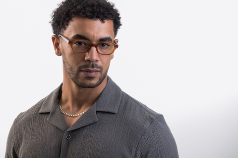 IOLLA Dunbar Glasses in Chocolate Shown on Male Model