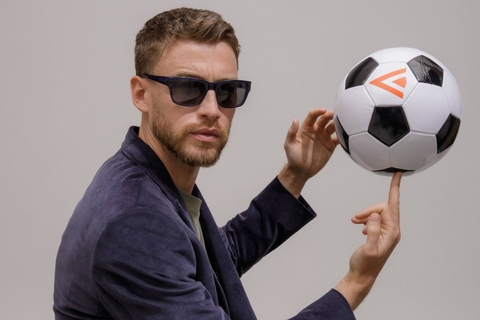 Male model showcasing IOLLA Maclean Stone Blue Sunglasses with Grey Lenses