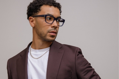 Male model showcasing IOLLA Maclean Stone Blue Glasses