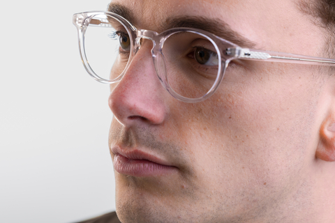 male model wearing Bell Clear Crystal Glasses