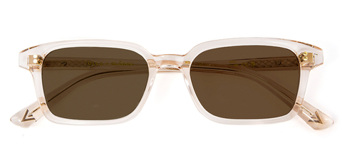 Folded view of 001 Vanilla Crystal Sunglasses with Brown Lenses