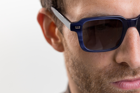 male model wearing IOLLA Angus sunglasses in stone blue