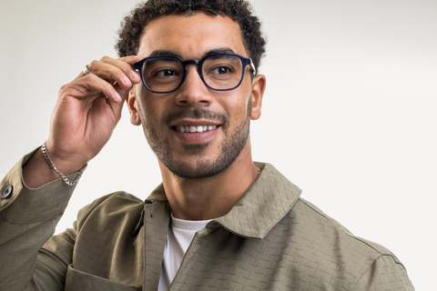 male model wearing IOLLA Boyd Stone Blue Glasses