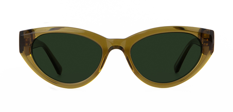 Jura Sunglasses in Husk Crystal with classic green lenses front unfolded view