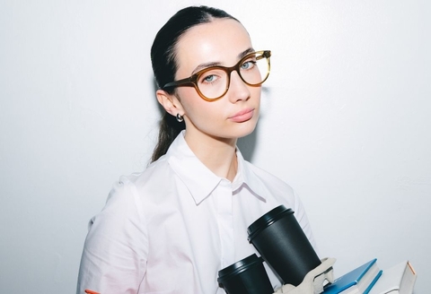 Female model wearing Crawford Husk Crystal Glasses front profile