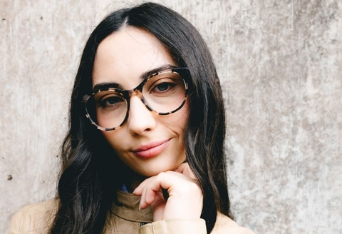 Female model wearing Crawford Vanilla Tortoise Glasses front profile