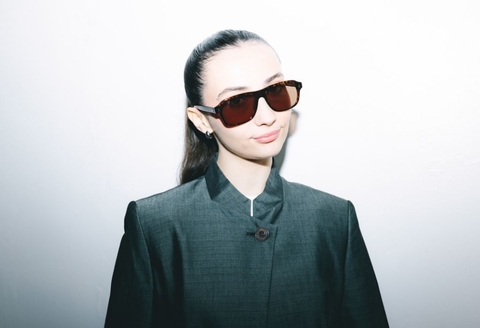 Female model wearing Lachlan Deep Havana sunglasses front profile
