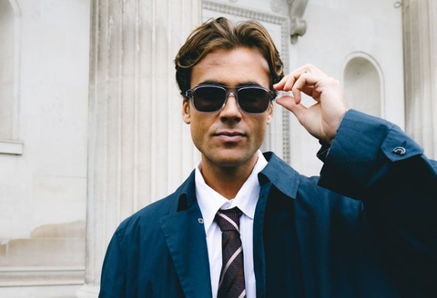 Male model wearing Lachlan Light Grey Crystal Sunglasses front profile