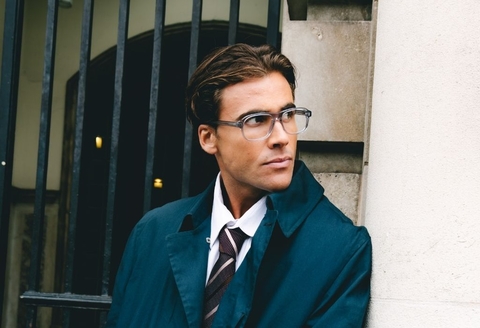 Male model wearing Lachlan Light Grey Crystal Glasses side profile