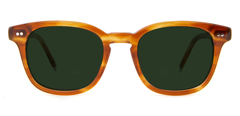 Connolly Cinnamon Swirl sunglasses with green lenses front unfolded view