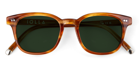 Connolly Cinnamon Swirl sunglasses with green lenses front folded view